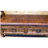 Image 3 : RUSTIC PINE WITH IRON ACCENTS LEATHER PADDED BENCH SEAT WITH 2 DRAWERS APPROX 52"L