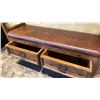 Image 4 : RUSTIC PINE WITH IRON ACCENTS LEATHER PADDED BENCH SEAT WITH 2 DRAWERS APPROX 52"L