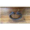 Image 5 : RUSTIC PINE WITH IRON ACCENTS LEATHER PADDED BENCH SEAT WITH 2 DRAWERS APPROX 52"L