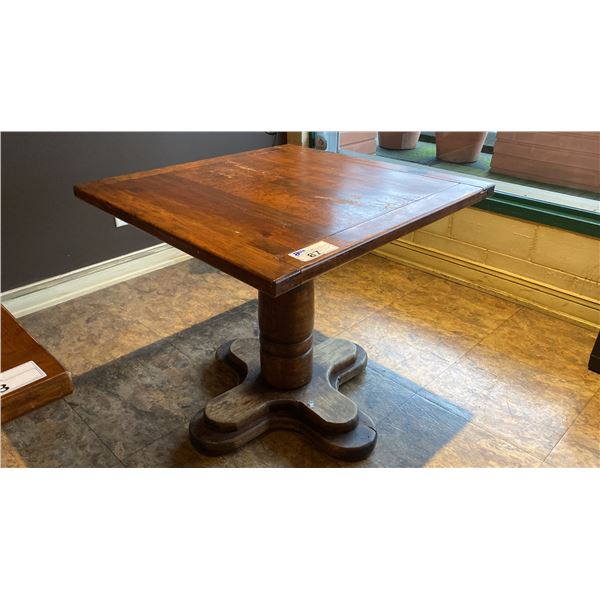 SINGLE PEDESTAL 34"X 31"H SQUARE SOLID PINE RESTAURANT TABLE