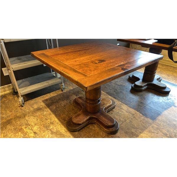 SINGLE PEDESTAL 34"X 31"H SQUARE SOLID PINE RESTAURANT TABLE