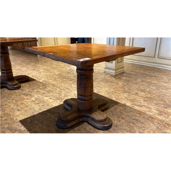 SINGLE PEDESTAL 34"X 31"H SQUARE SOLID PINE RESTAURANT TABLE