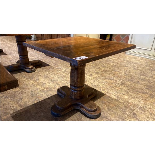 SINGLE PEDESTAL 34"X 31"H SQUARE SOLID PINE RESTAURANT TABLE