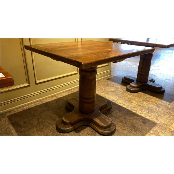 SINGLE PEDESTAL 34"X 31"H SQUARE SOLID PINE RESTAURANT TABLE