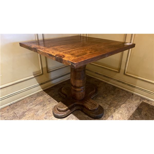 SINGLE PEDESTAL 34"X 31"H SQUARE SOLID PINE RESTAURANT TABLE