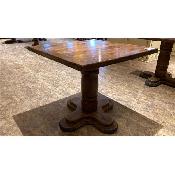 SINGLE PEDESTAL 34"X 31"H SQUARE SOLID PINE RESTAURANT TABLE