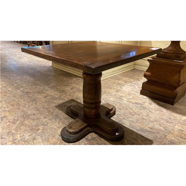SINGLE PEDESTAL 34"X 31"H SQUARE SOLID PINE RESTAURANT TABLE