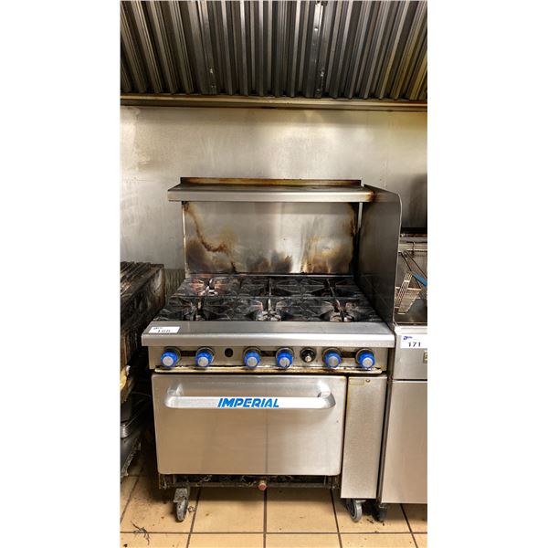 IMPERIAL COMMERCIAL STAINLESS STEEL 6 BURNER GAS RANGE WITH OVEN