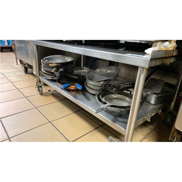 STAINLESS STEEL MOBILE COMMERCIAL EQUIPMENT STAND APPROX 55"L X 29"D X 27"H