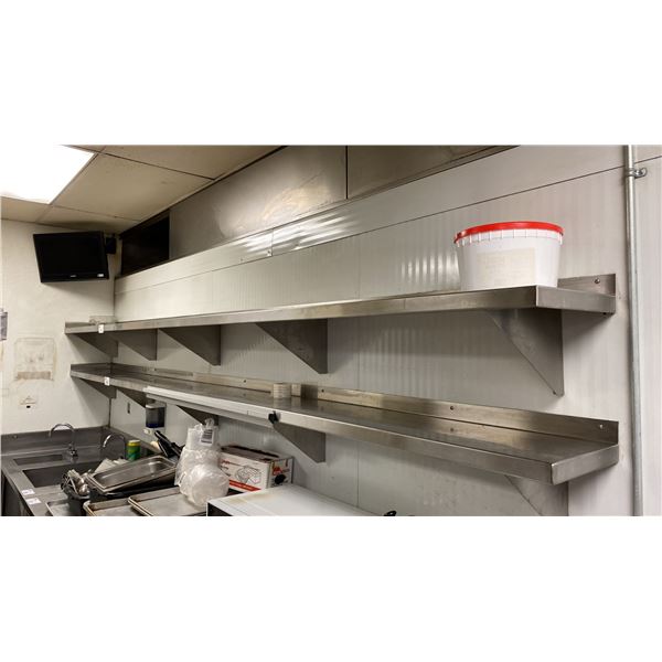 STAINLESS STEEL WALL MOUNTED COMMERCIAL SHELVES APPROX 153"L
