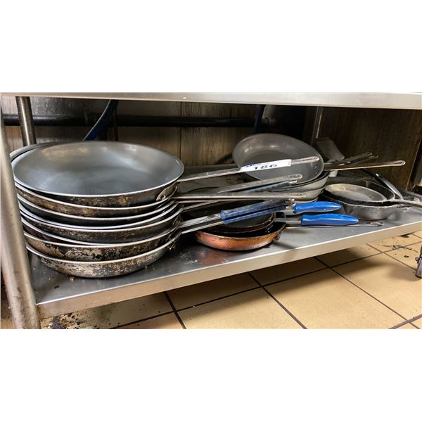 APPROX 18 ASSORTED COMMERCIAL GRADE FRYING PANS