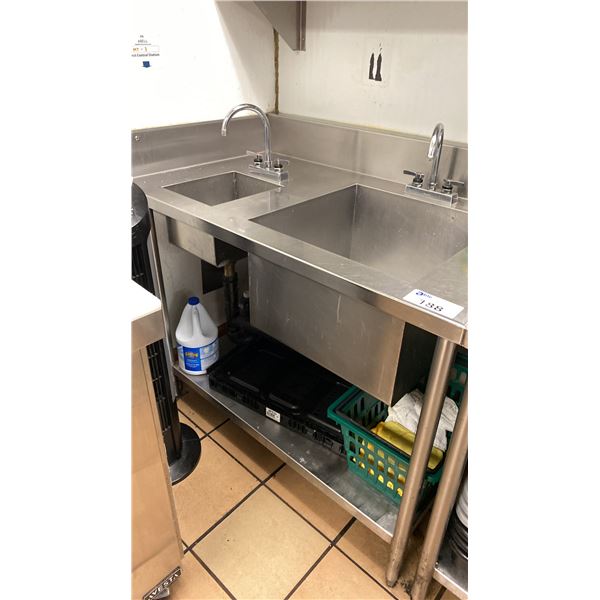 STAINLESS STEEL COMMERCIAL RESTAURANT DOUBLE SINK APPROX 48"L X 31"D X 36"H