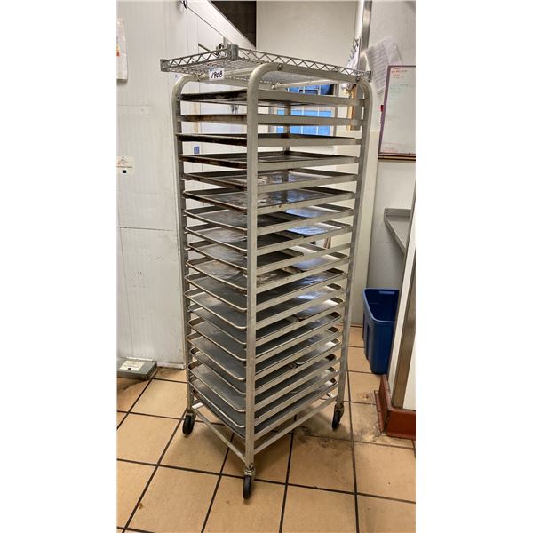 ALUMINUM MOBILE BAKERS RACK WITH TRAYS