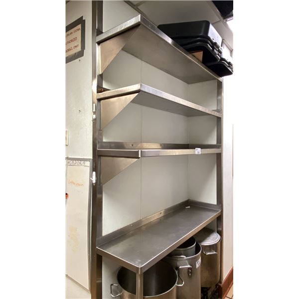 3 STAINLESS STEEL WALL MOUNTED SHELVES & TABLE TOP APPROX 52"L