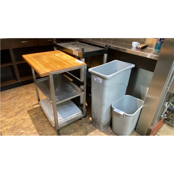 2 MOBILE CARTS & 2 GARBAGE CANS