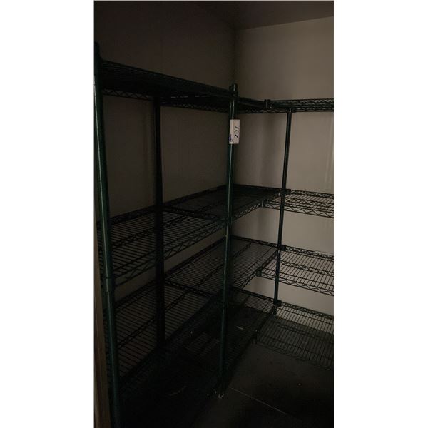 GROUP OF 2 EFI MOBILE GREEN WIRE RACKS WITH 4 ADDITIONAL HOOK ON SHELVES