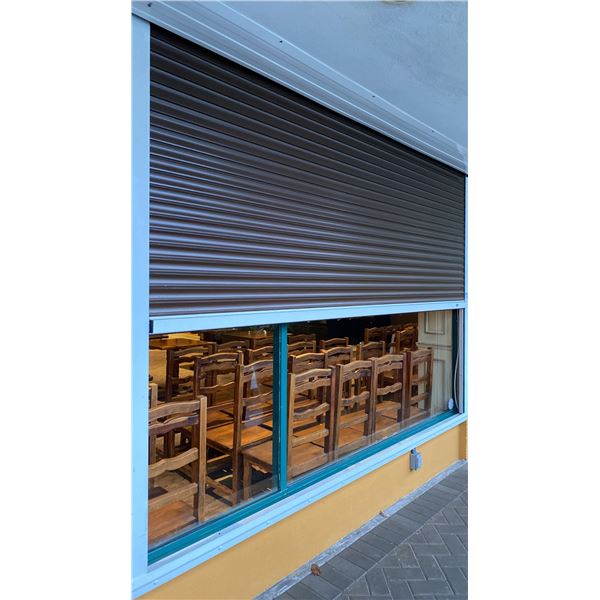 PENTAGON SECURITY METAL ROLL SHUTTER SYSTEM - APPROX. 127" ACROSS X 107" HIGH