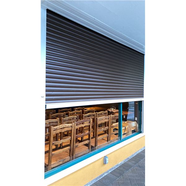 PENTAGON SECURITY METAL ROLL SHUTTER SYSTEM - APPROX. 118" ACROSS X 107" HIGH