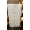 Image 1 : GLOBAL GREY 2 DOOR CABINET WITH ASSORTED CONTENTS- TOOLS, HARDWARE, LIGHTBULBS, ECT