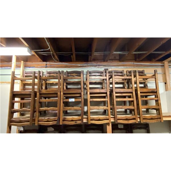 GROUP OF 12 SOLID PINE LADDER BACK CHAIRS *SOME MAY NEED MINOR REPAIRS*