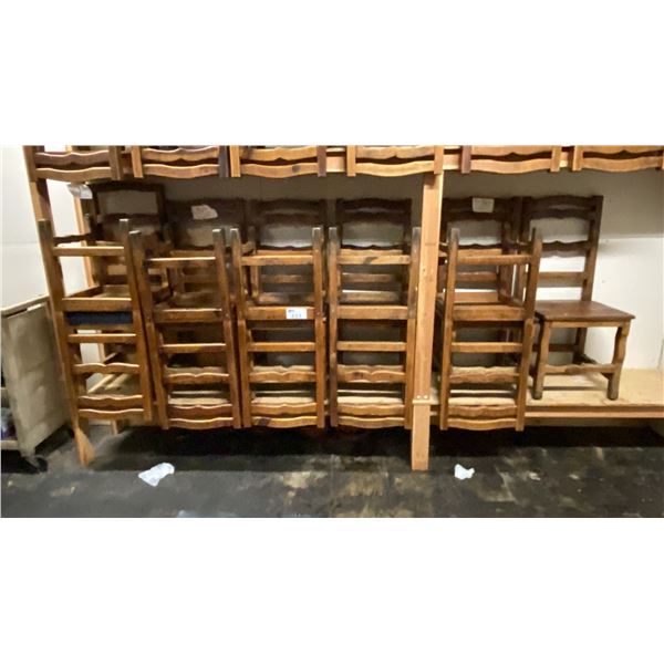 GROUP OF 11 SOLID PINE LADDER BACK CHAIRS *SOME MAY NEED MINOR REPAIRS*