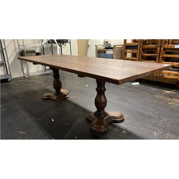 RUSTIC SOLID WOOD DOUBLE PEDESTAL TABLE APPROX 96"L X 37"W X 31"H