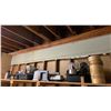 Image 1 : SHELF OF ASSORTED RESTAURANT ITEMS; COFFEE CARAFE, KNIFE SHARPENER, STEAMER BASKETS, CAKE COVERS