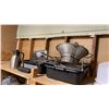 Image 3 : SHELF OF ASSORTED RESTAURANT ITEMS; COFFEE CARAFE, KNIFE SHARPENER, STEAMER BASKETS, CAKE COVERS