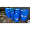 Image 1 : GROUP OF 7 BLUE PLASTIC BARRELS - (4) 55 GALLON & (3) 15 GALLON