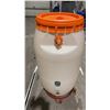 Image 2 : WHITE PLASTIC LIQUID STORAGE BARREL WITH TAP AND ORANGE LID 120 LITRE CAPACITY
