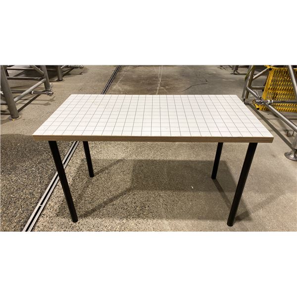 WHITE IKEA RECTANGULAR SMALL TABLE WITH BLACK METAL LEGS - APPROX. 4FT X 2FT X 3FT HIGH