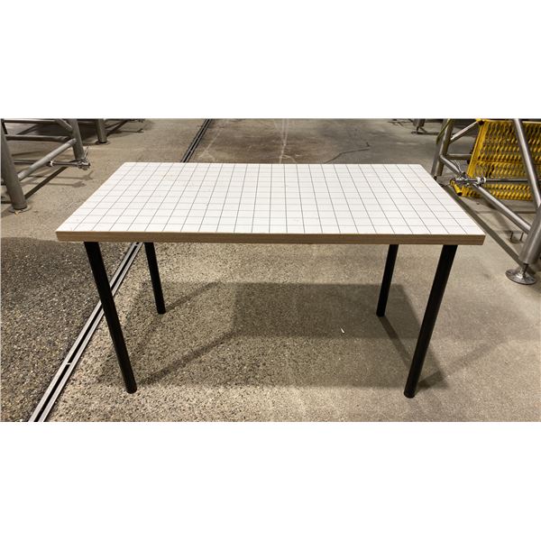 WHITE IKEA RECTANGULAR SMALL TABLE WITH BLACK METAL LEGS - APPROX. 4FT X 2FT X 3FT HIGH