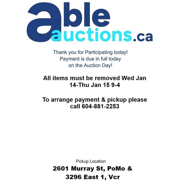 All items must be removed Wed Jan 14-Thu Jan 15 9-4