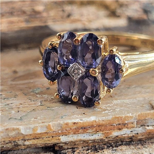 Intriguing Iolite and Diamond Center Flower Ring