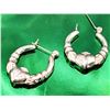 Image 1 : Sterling Silver 1" Puffed Claddagh Hoop Earrings