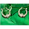 Image 5 : Sterling Silver 1" Puffed Claddagh Hoop Earrings