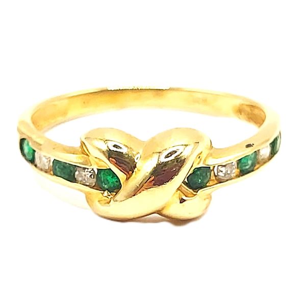 Emerald and Diamond X Hugs & Love Ring 14K