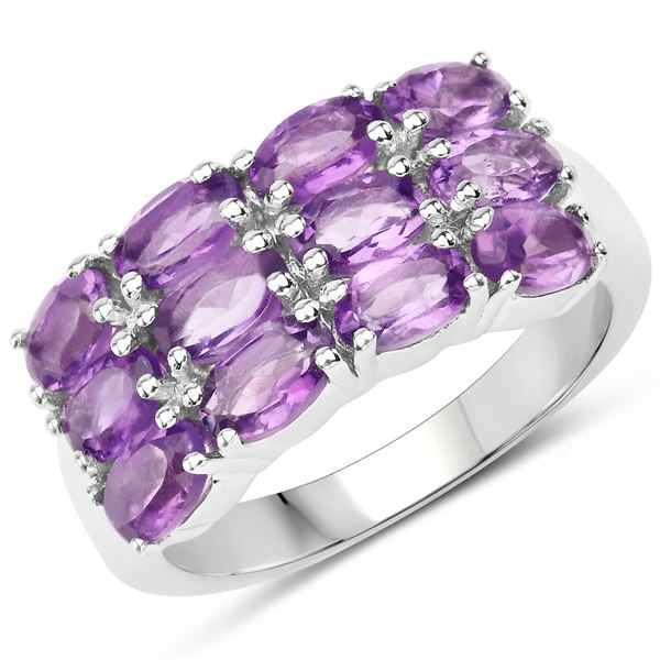 3-Row Amethyst Wide Ring in Sterling Silver
