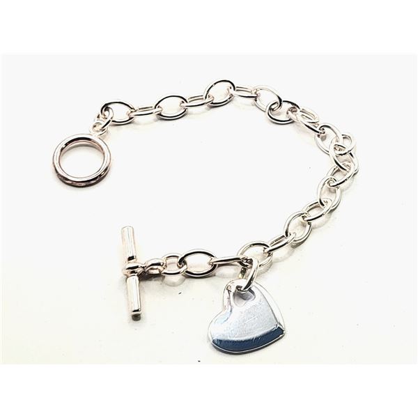 Rolo Link Toggle Bracelet w/ Dangling Heart Tag
