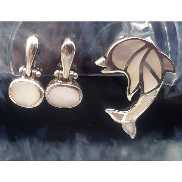 Dolphin Pendant w/ MOP Inlay + Bonus Earrings