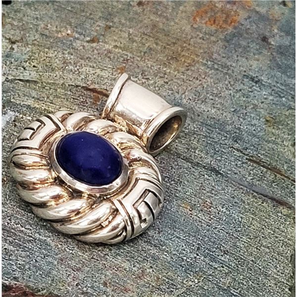 Bold Sterling Silver & Lapis Lazuli Slide Pendant