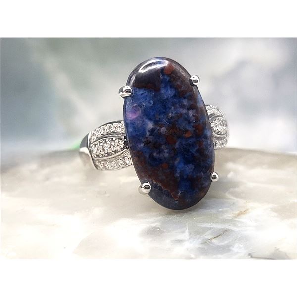 18K Long Oval Sugilite & Diamond Ring