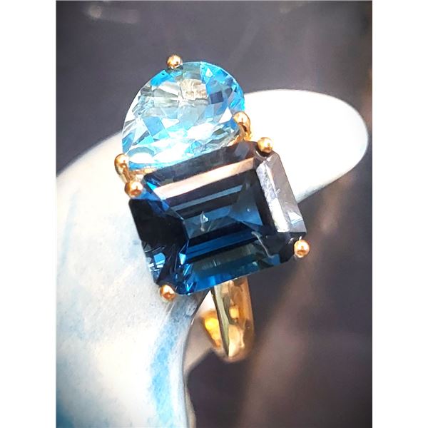 London & Swiss Blue Topaz Side-by-Side Ring