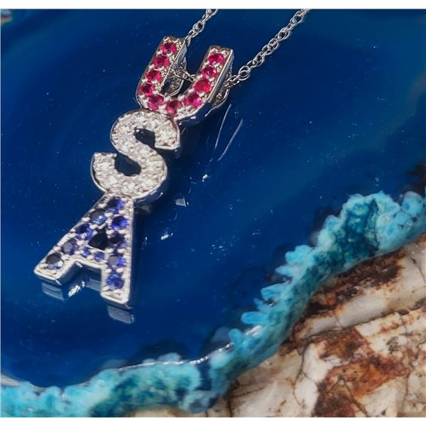 Ruby, Diamond, and Sapphire USA Necklace