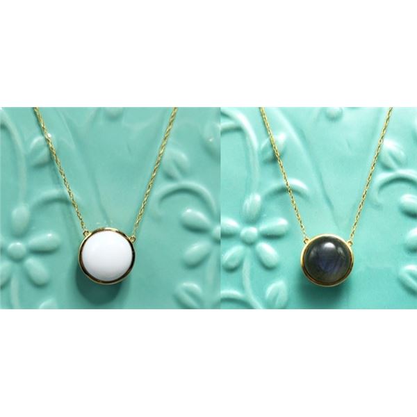 Reversible Labradorite & White Opal Necklace - 18K