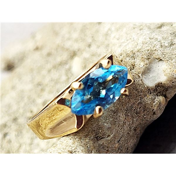 East-West Marquise Blue Topaz Saddle Ring