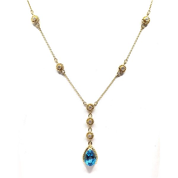 Swiss Blue Topaz and Diamond Lavalier Drop Necklace