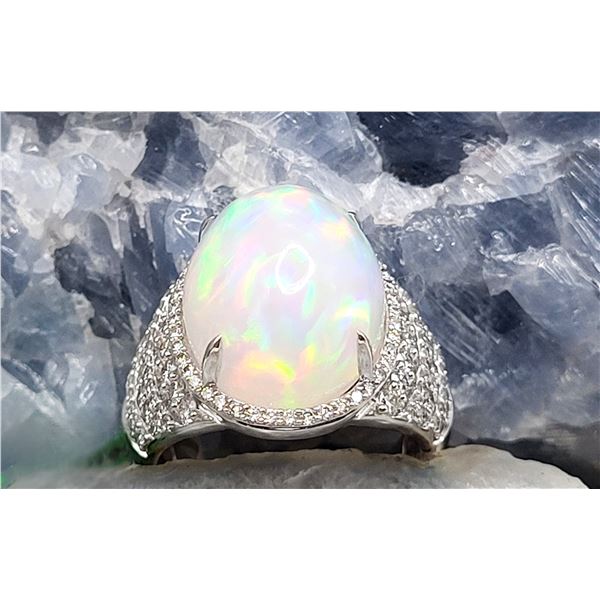 Orion Ethiopian Welo Opal and Diamond Ring -18K WG
