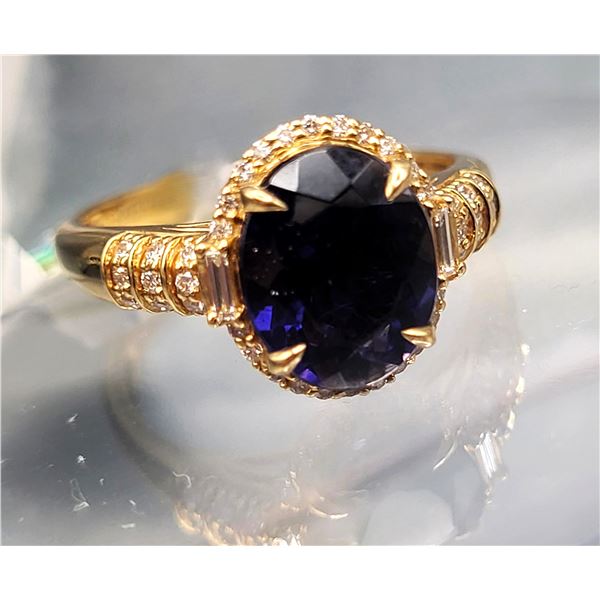 Vivid Violet Iolite and Diamond Halo Ring 18K Luxe