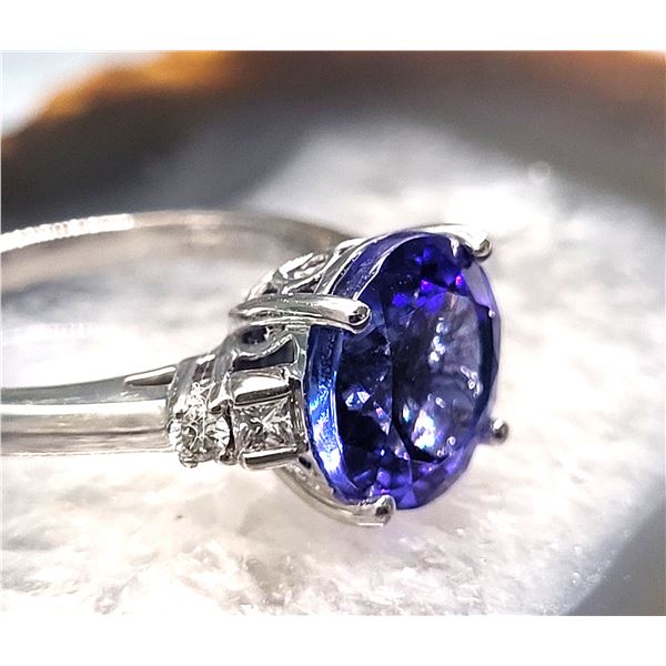 AAA Tanzanite & Diamond Ring in 18K White Gold